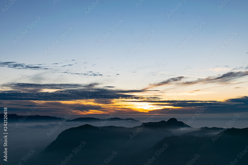 Sunrise from Adams peak or Sri Pada mountain, Sri lanka
