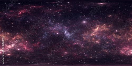 Interstellar cloud of gas and dust. Deep outer space background with stars. Space nebula. Panorama, environment 360 HDRI map. Equirectangular projection, spherical panorama