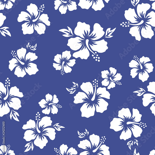 Tropical background with hibiscus flowers. Seamless hawaiian pattern. Exotic vector illustration