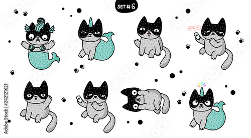 Cute cartoon cats with different emotions. Set 6