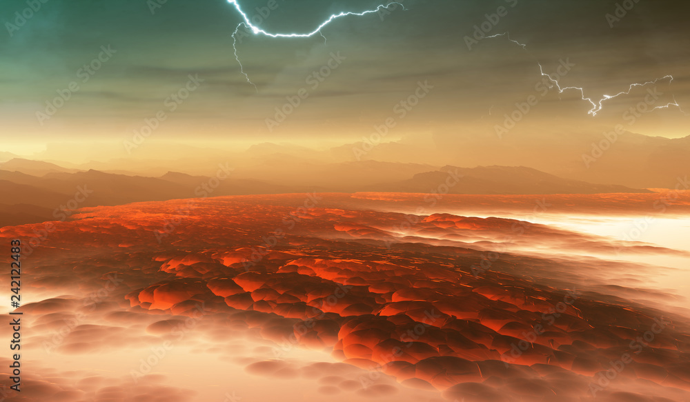 Fototapeta premium Powierzchnia Wenus. Na Wenus płynie gorąca lawa