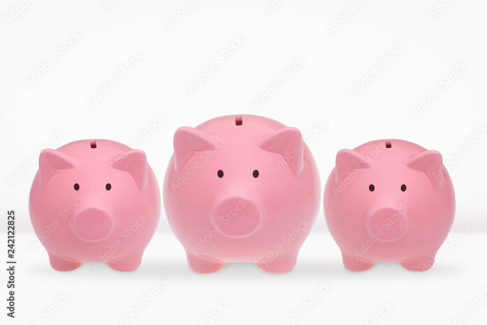 Three ceramic piggy banks on a white background Three ceramic piggy banks on a white background