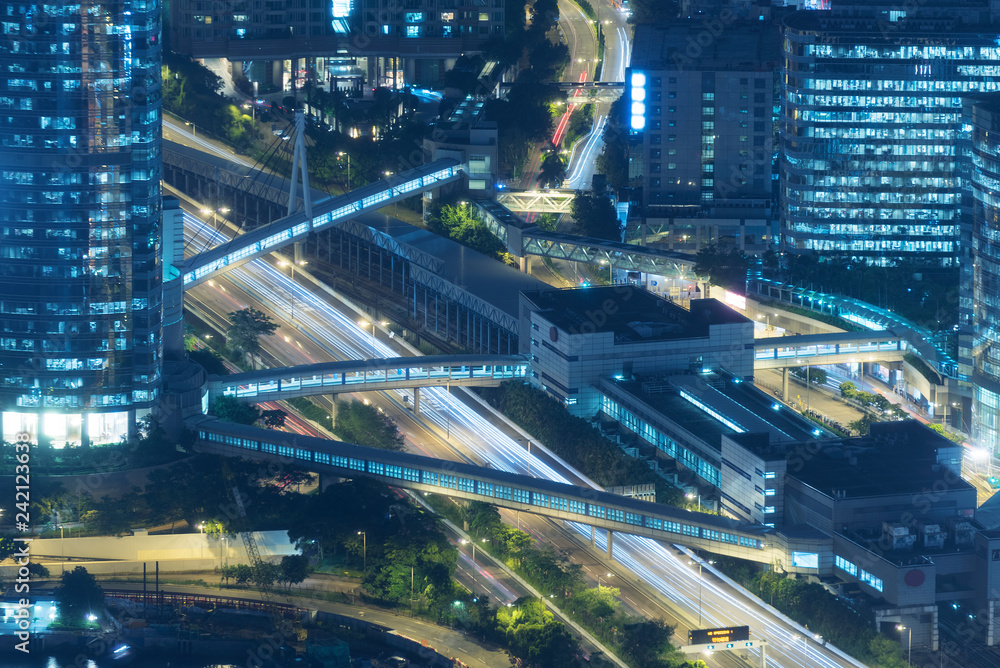 Fototapeta premium Night scene of aerial view of midtown of Hong Kong City