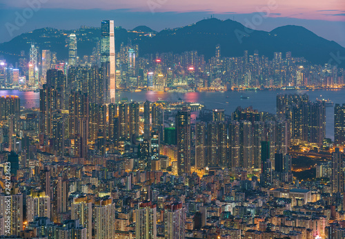 Aerial view of Hong Kong city at dusk © leeyiutung