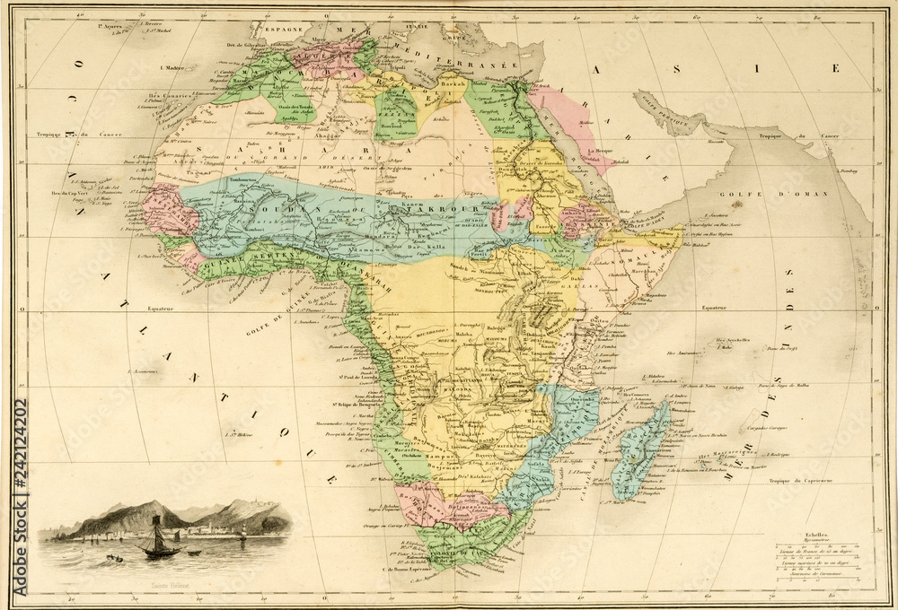 Karte Landkarte Afrika um 1860 historisch