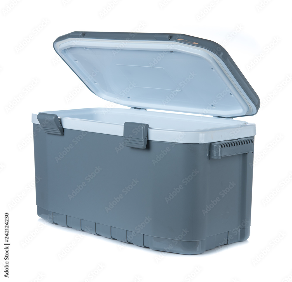 Fotografie Handheld grey refrigerator isolated on white background