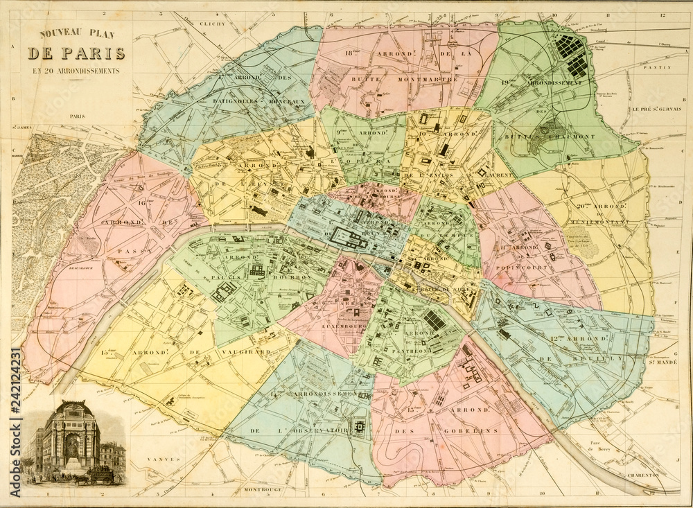 Stadtplan Karte Map Paris um 1850