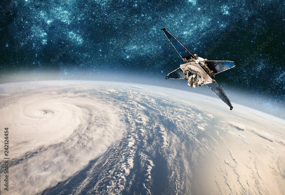 Obraz premium Monitorowanie satelity kosmicznego z pogody na orbicie Ziemi z kosmosu, huraganu, tajfunu na planecie Ziemi.