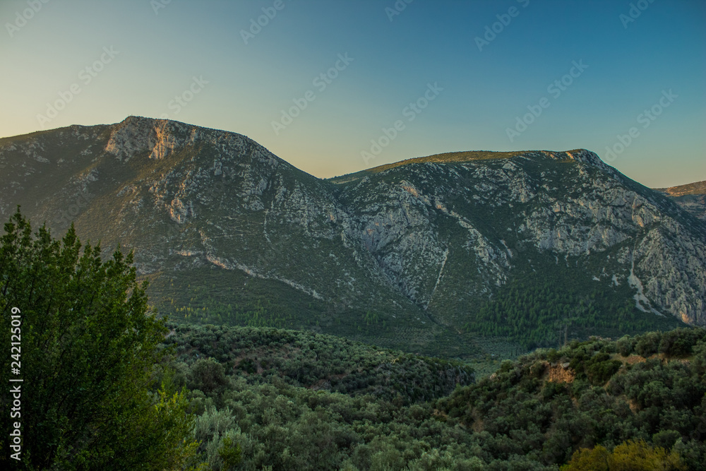 Picturesque scenic landscape of Switzerland mountain ridge in morning sunrise twilight Picturesque scenic landscape of Switzerland mountain ridge in morning sunrise twilight