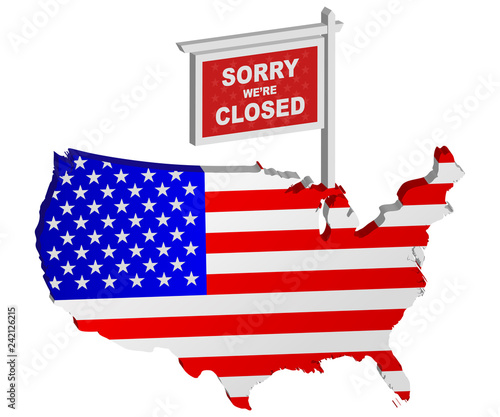 Sorry We're Closed Sign Post represent USA Government Shutdown photo