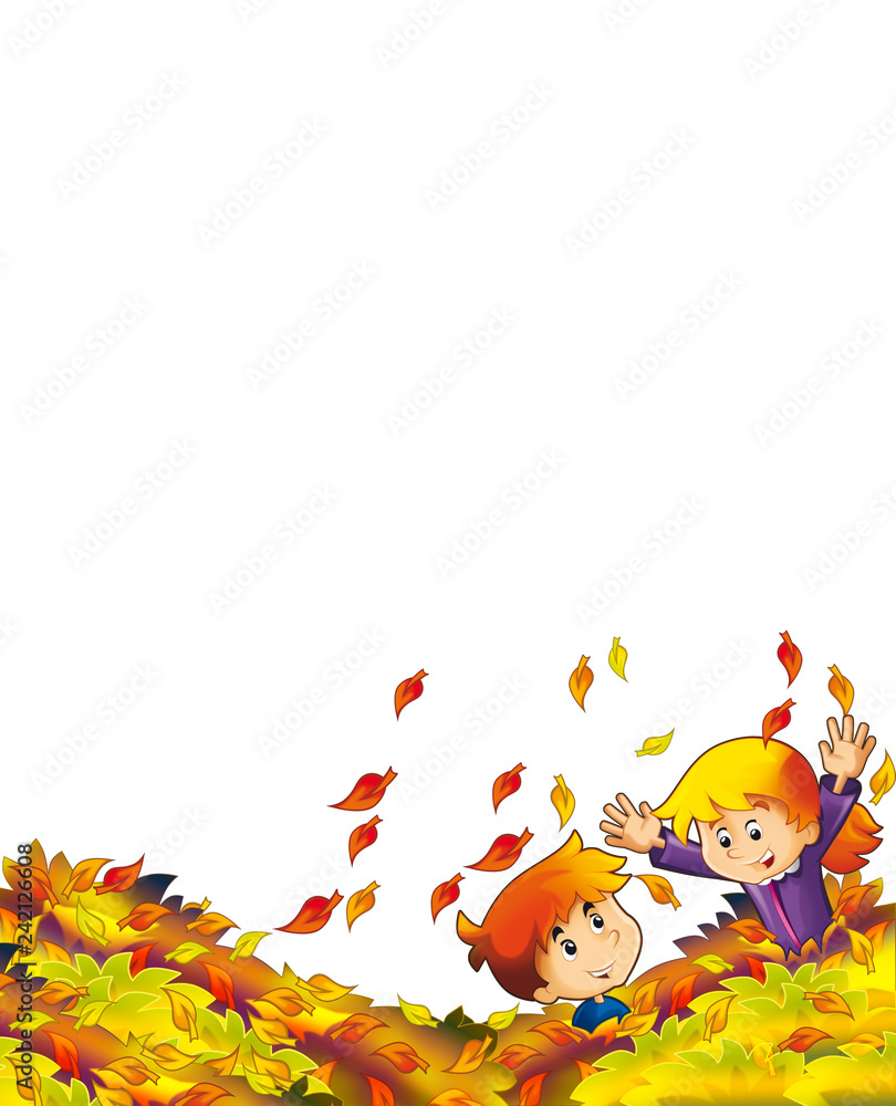 Fototapeta premium cartoon happy and funny scene with kids having fun on white background - illustration for children