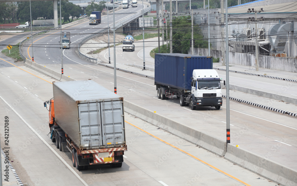 Naklejka premium Truck run on road, Drive on road, transportation logistic concept