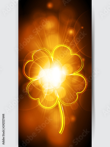 Fluorescent lucky shamrock on glowing panel