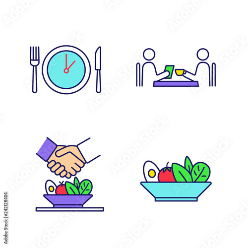 Business lunch color icons set
