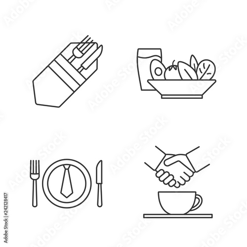 Business lunch linear icons set