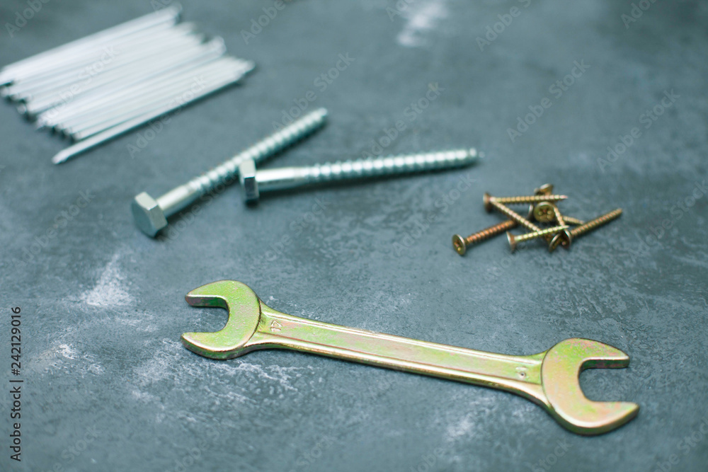 Repair modern tools on stone background top Repair modern tools on stone background top