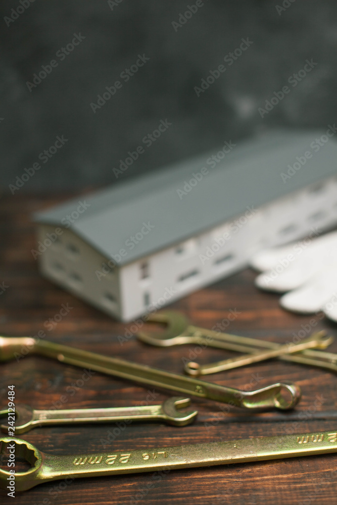 Repair modern tools on wooden background top Repair modern tools on wooden background top