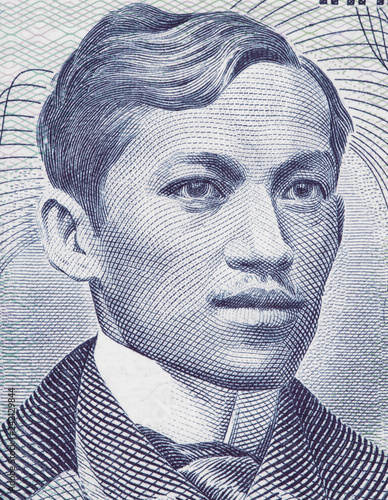 Jose Rizal portrait on Philippine peso extreme macro. Face of Jose Rizal.