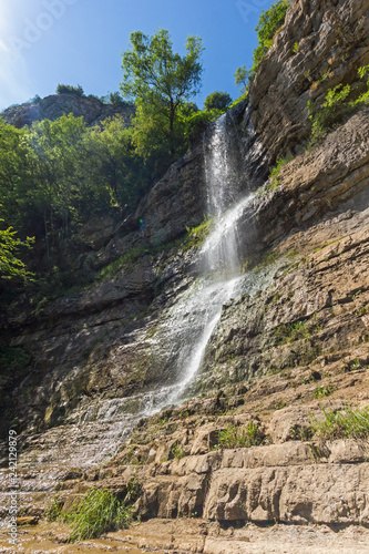Landscape with Waterfall Skaklya near villages of Zasele and Bov at Vazov trail, Balkan Mountains, Bulgaria