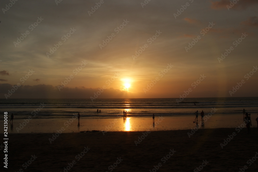 landscape of paradise  tropical Bali Island beach, sunset on the beach