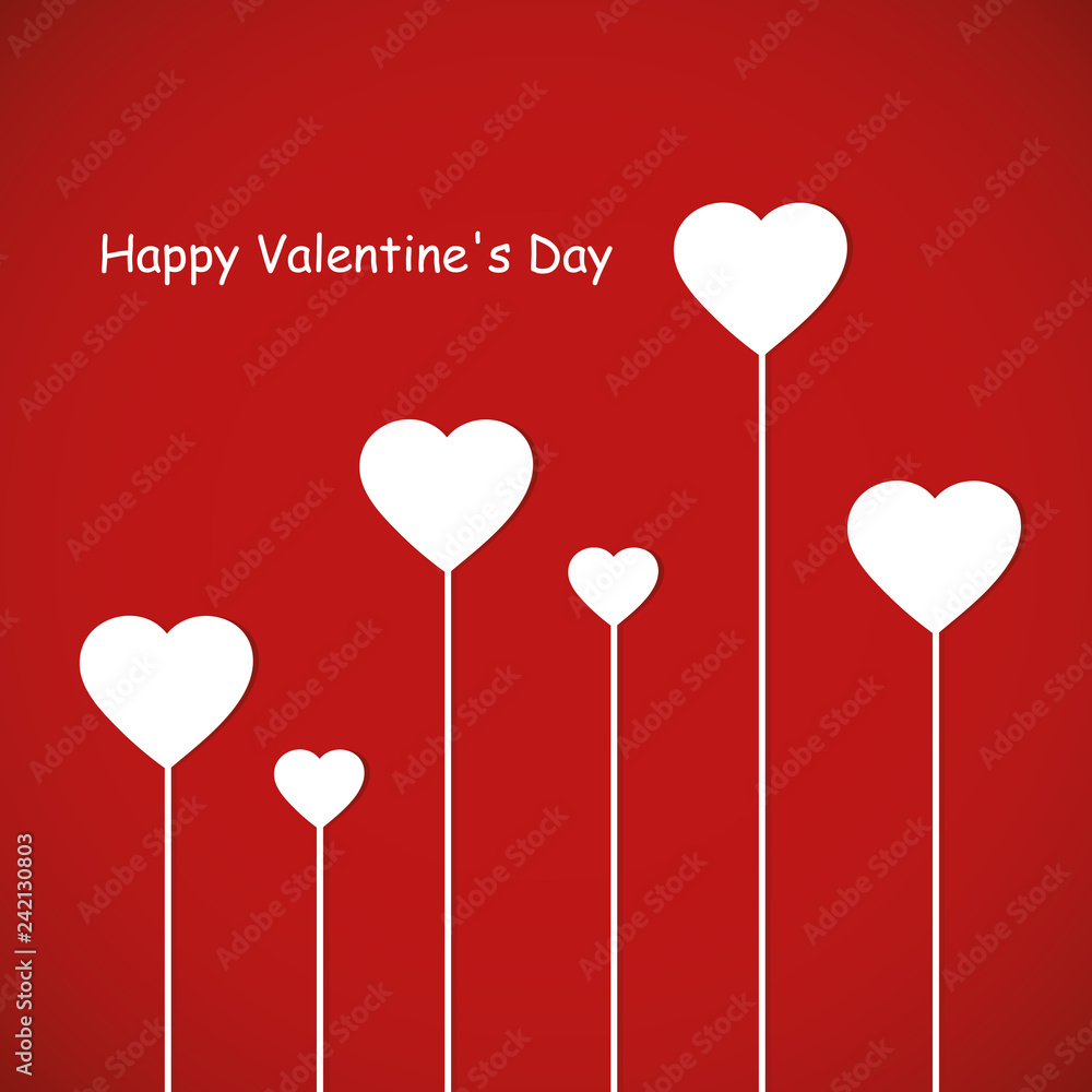 Happy Valentines Day white heart decoration on red background vector illustration EPS10 