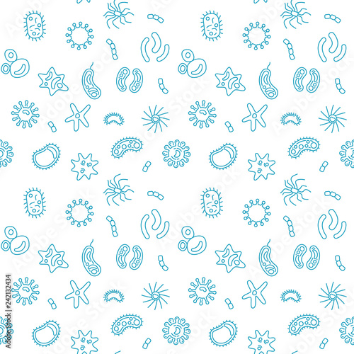 Bacterium vector cute seamless pattern or background in thin line style