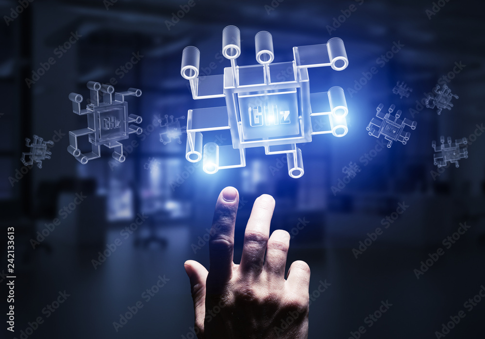 Computing and innovation concept with chip icon. Mixed media Computing and innovation concept with chip icon. Mixed media