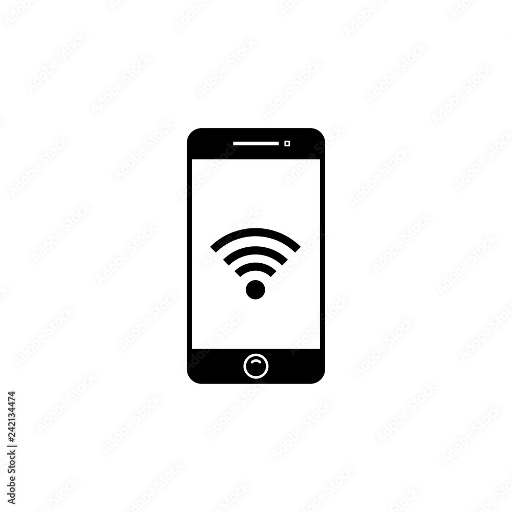 Mobile phone with a wi-fi sign on the screen sign Mobile phone with a wi-fi sign on the screen sign