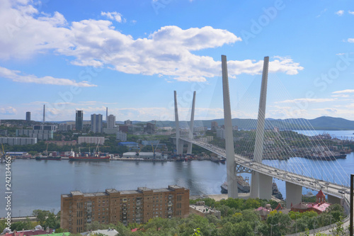 Golden bridge of Vladivostok seascape overlooking the landmark of the city image in Vladivostok Russia © BabyQ