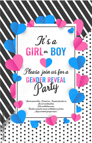 It's a girl or boy card, gender reveal party invitation. vector illustration.