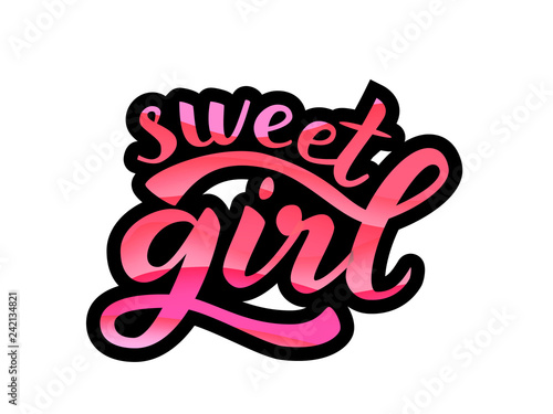 Sweet girl lettering sticker. Vector illustration