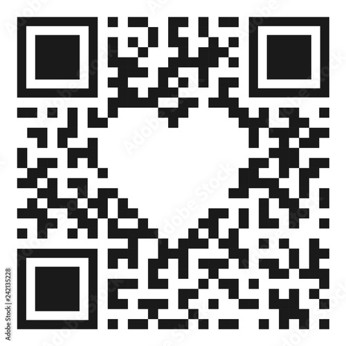 QR code with heart shap. Concept of digital love. Vector illustration