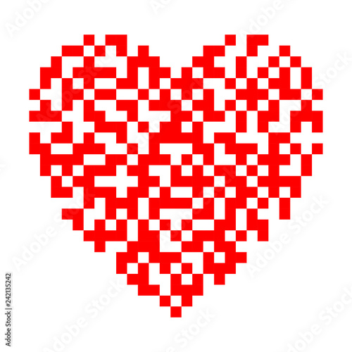 Red heart of qr code. Concept of digital love. Vector illustration