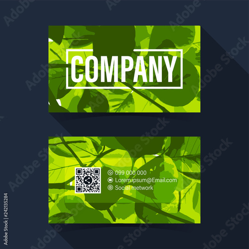Business card. Green leaf e...