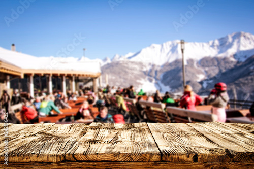 Winter table background in Alps and mountains landscape  © magdal3na