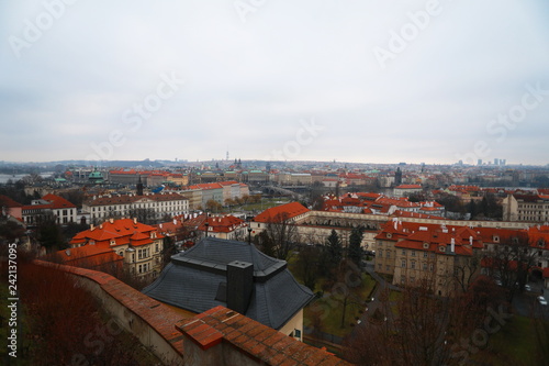 Prague view from top  with red roofs
