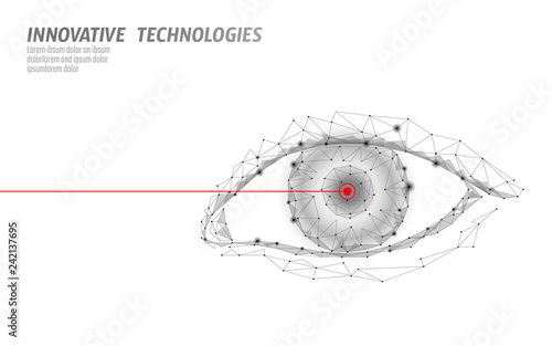 Laser vision correction 3D medical concept. Abstract human iris modern operation surgery technology low poly. Triangles polygonal rendering shape biometric identity vector illustration