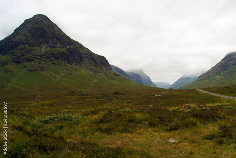 Glen Coe in Scotland with grey clouds