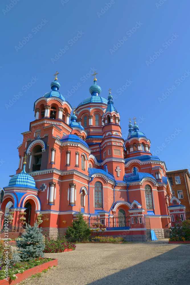 Fototapeta premium Cathedral of the Kazan Icon of the Mother of God outdoor view in Irkutsk Russia