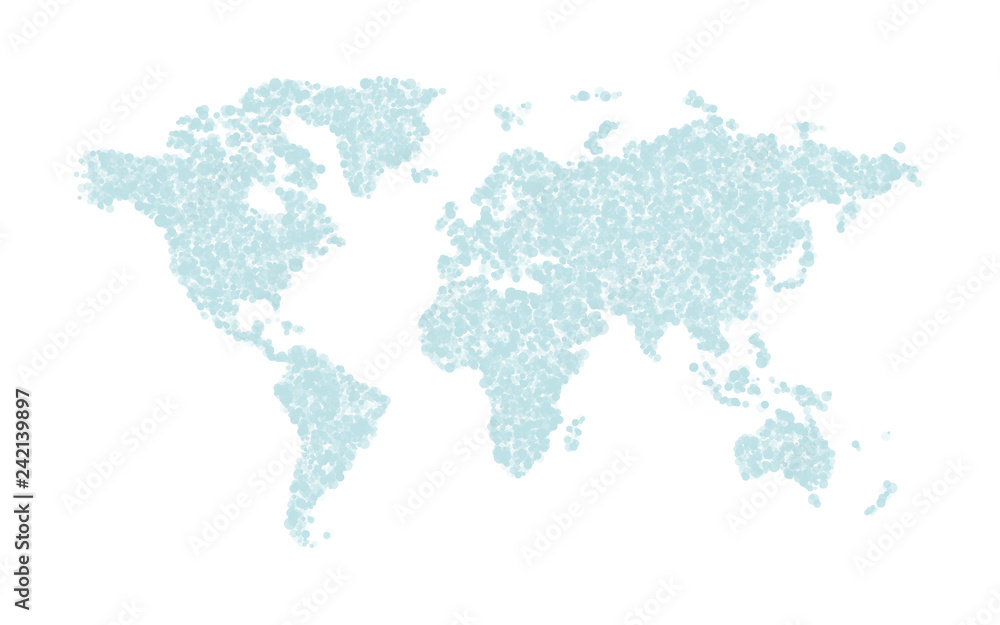 Light blue abstract dotted map of the world
