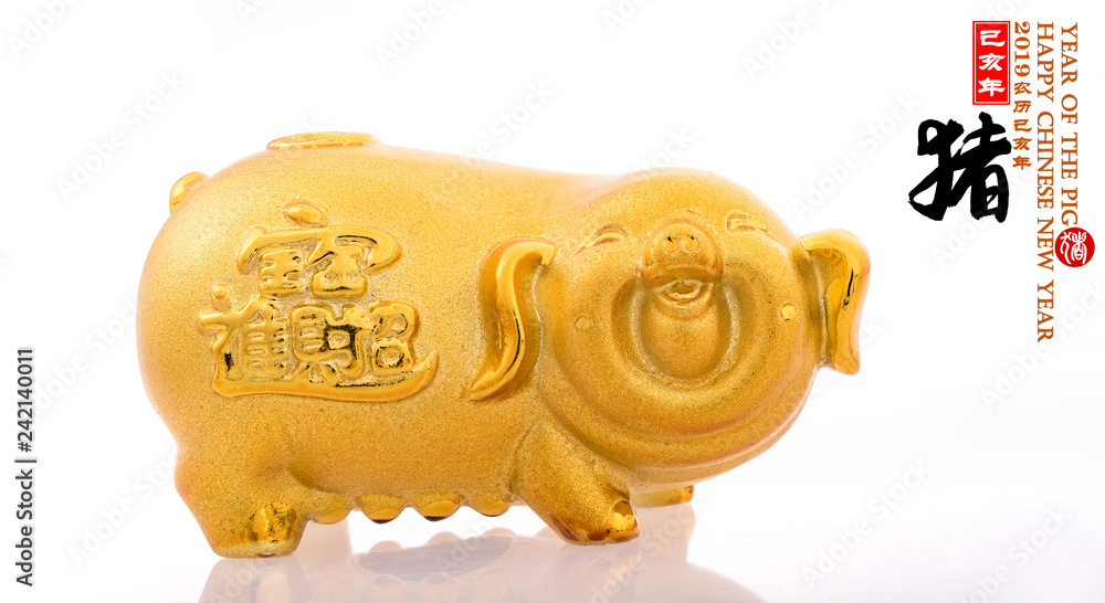 Gold Chinese Happiness Pig Piggy Bank