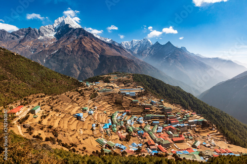 Namche bazar. Everest Base Camp Trek. View of the Himalayan valley. Nepal.