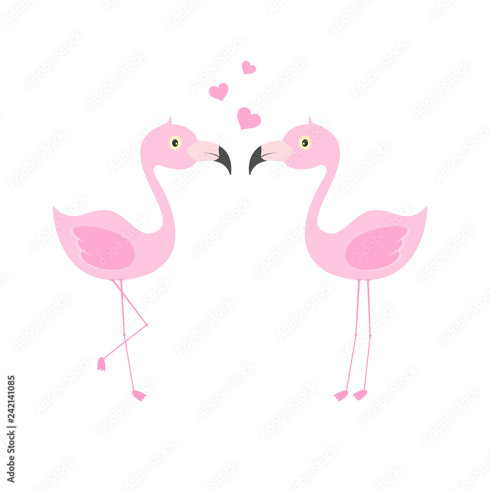 Fototapeta premium Pink flamingo couple in love. Exotic lovely birds.