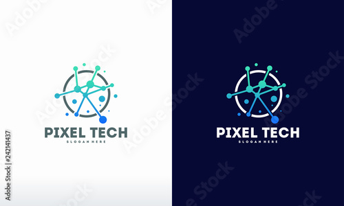 Pixel technology logo designs concept vector, Network Internet logo symbol photo