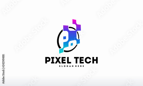 Pixel technology logo designs concept vector, Network Internet logo symbol