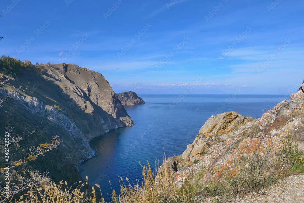 Fototapeta premium Beautiful view of Lake Baikal Olkhon Island in a sunny day, Irkutsk Russia