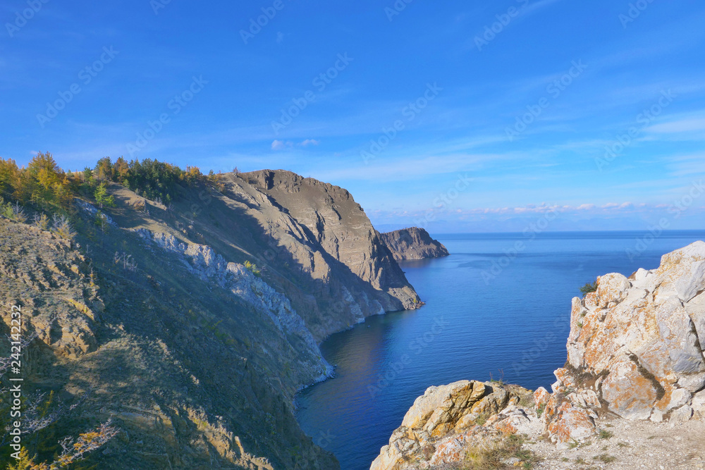 Beautiful view of Lake Baikal Olkhon Island in a sunny day, Irkutsk Russia