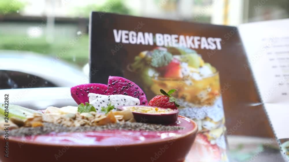 Healthy Vegan Breakfast Made Of Smoothie Bowl With Fresh Fruits Healthy Vegan Breakfast Made Of Smoothie Bowl With Fresh Fruits