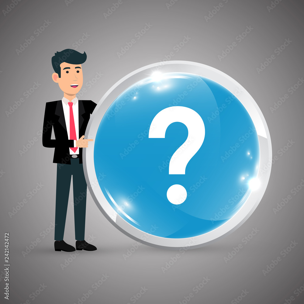 Question mark button with businessman Question mark button with businessman