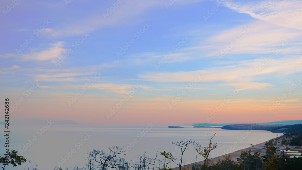 Elegant pastel colorful sky in Baikal Lake, Olkhon Island Russia